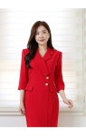 럭스걸 7부 골드버튼 언발란스 카라 원피스 / 하객룩 상견례룩 정장 면접 오피스 유니폼 77