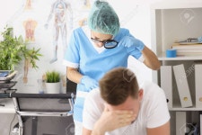 Dermatovenerologist Doctor Examining Skin On Buttocks Of Male Patient Using Magnifying Glass 로열티 무료 사진, 그림, 이미지...