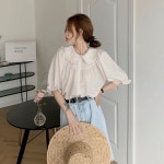 레드베리 동글 인형 카라 5부 퍼프소매 세라 블라우스 셔츠