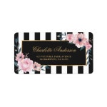 CU 신덕양주교점 | Beautiful Watercolor Pink Floral Black Stripes Label | Zazzle