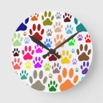 올차드수학 | Colorful Dog Paw Prints All Over Round Clock | Zazzle