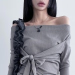LOWEAR : 로웨어 | - top : drape ribbon off shoulder ops - bottom : layered shirring mini skirt | Instagram Instagram의 LOWEAR...