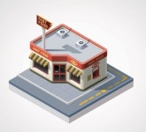 패스트 카페(영월점) FAST CAFE | 벡터 아이소메트릭 패스트 푸드 카페 — 스톡 벡터 © tele52 #14577391