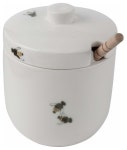 Ceramic Honey Pot with Wooden Dipper Watercolor Bee Motif - Farmhouse - Kitchen Canisters And Jars - by The Crabby Nook