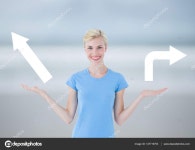 여자 선택 하거나 결정 하는 오픈 팜 손으로 왼쪽 또는 오른쪽... 여자 선택 하거나 결정 하는 오픈 팜 손으로 왼쪽 또는 오른쪽 화살표