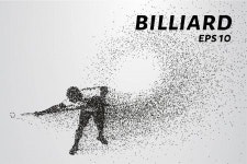 포인트3.0당구클럽 | 입자의 당구입니다. 포인트와 원 당구 선수의 실루엣에 의하여 이루어져 있다. 벡터 일러스트 레이 션 — 스톡 벡터 © newrossosh #141728936