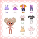 Paper doll clothes collection beautiful little blonde girl, for web applications, print, cutouts, kids game, development, vector...