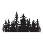 Pine tree silhouettes. Evergreen forest firs and spruces black shapes, wild nature trees templates. Vector illustration woodland...