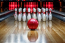 Red Bowling Ball on the Verge of a Strike at Bowling Alley. 43412359 Stock Photo at Vecteezy Red Bowling Ball on the Verge of a...