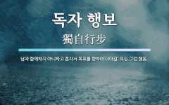 독자 행보 뜻: 남과 함께하지 아니하고 혼자서 목표를 향하여 나아감. 또는 그런 행동.