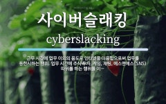 사이버슬래킹 뜻: 근무 시간에 업무 이외의 용도로 인터넷을 이용함으로써 업무를 등한시하는 행위. 업무 시간에