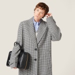 Gray/black Padded Single-breasted Houndstooth Check Coat | Miu Miu Padded single-breasted houndstooth check coat