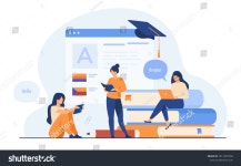 행복한 여성들이 온라인에서 언어를 배우는 것은 스톡 벡터(로열티 프리) 1811695768 | Shutterstock