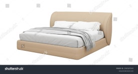 Modern Beige Upholstered Bed Curved Headboard 스톡 일러스트 2583187043 | Shutterstock