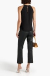 필라테스Joie | Black Braid-trimmed twist-front silk-crepe top | JOIE | THE OUTNET