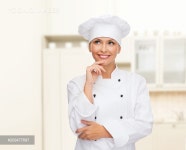 쉐프파트너 주식회사 충주공장 | smiling female chef dreaming - 당신의 크리에이티브 파트너, 이미지사이트 윤익이미지 YOONIQ Images RF #209477897