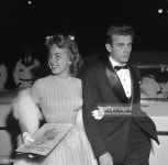 Movie star James Dean and actress Terry Moore attend the Pre...