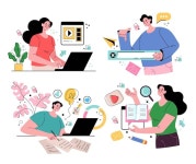 전문 작가 블로거 언론인 시나리오 작가 카피라이터 작가 컨셉 일러스트 세트 | 프리미엄 벡터