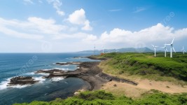 일본의 풍력 터빈에 의한 해안, 대체에너지 신창풍차해수욕장 제주도, 고화질 사진 사진, 구름 배경 일러스트 및 사진 무료 다운로드 - Pngtree