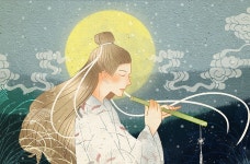 달 일러스트 아래에서 플루트를 연주하는 원래 복고풍 우아한 남자... 아래에서 플루트를 연주하는 원래 복고풍...