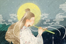 달 일러스트 아래에서 플루트를 연주하는 원래 복고풍 우아한 남자... 아래에서 플루트를 연주하는 원래 복고풍...